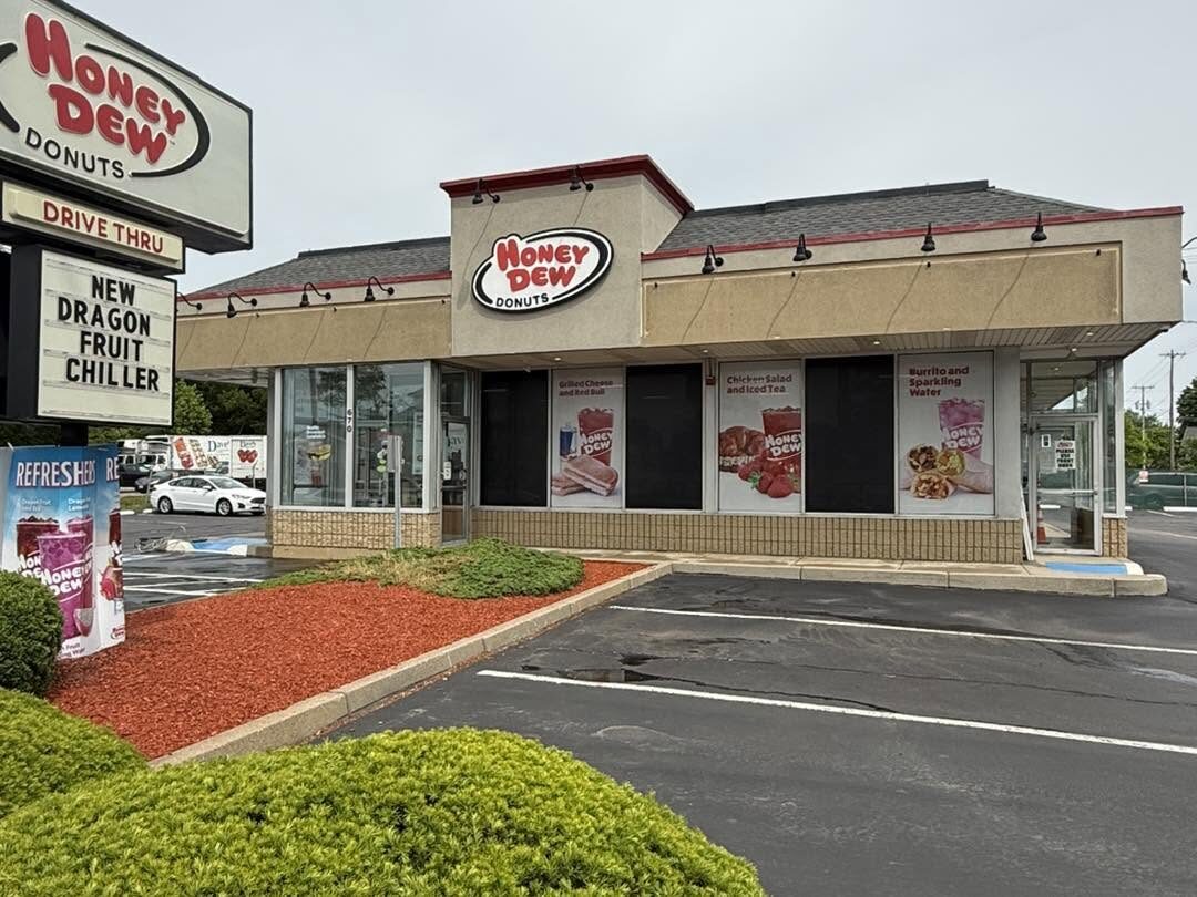 Repainted Honey Dew Donuts storefront exterior
