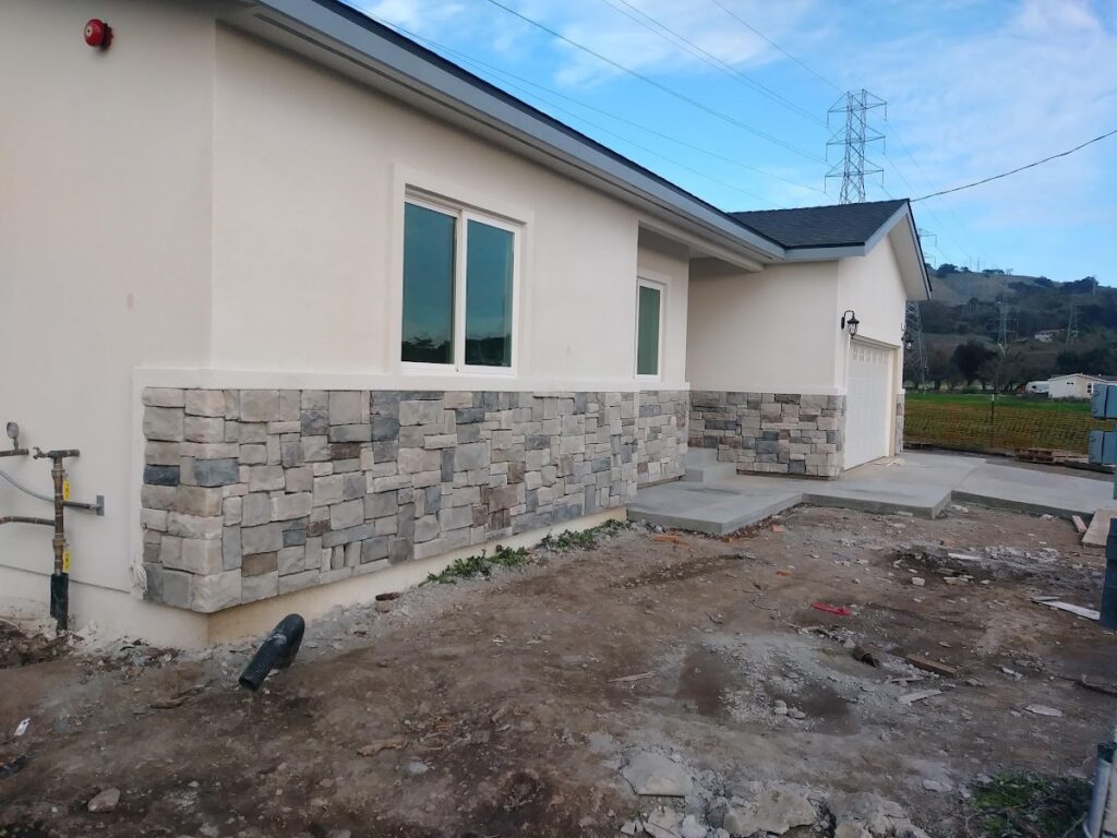 Stone veneer and exterior wall work finished on a Sacramento home