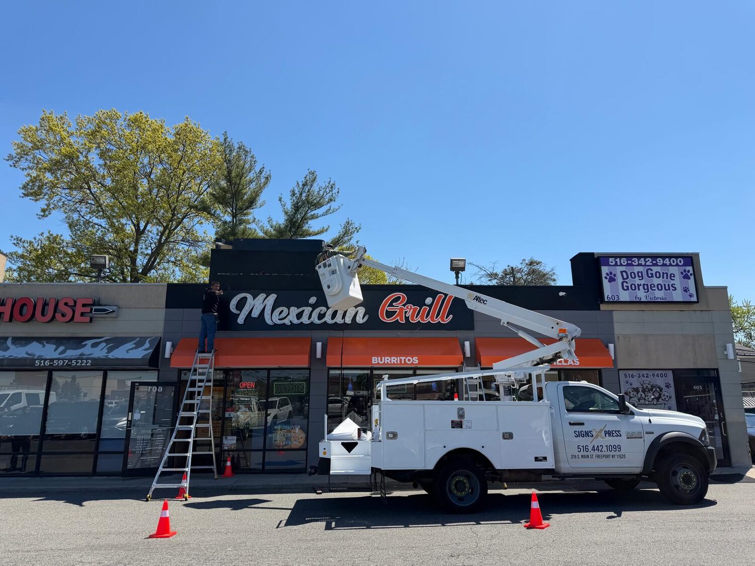 Install day from the bucket truck for Piñatas Mexican Grill
