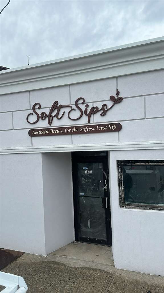 Dimensional storefront lettering for Soft Sips