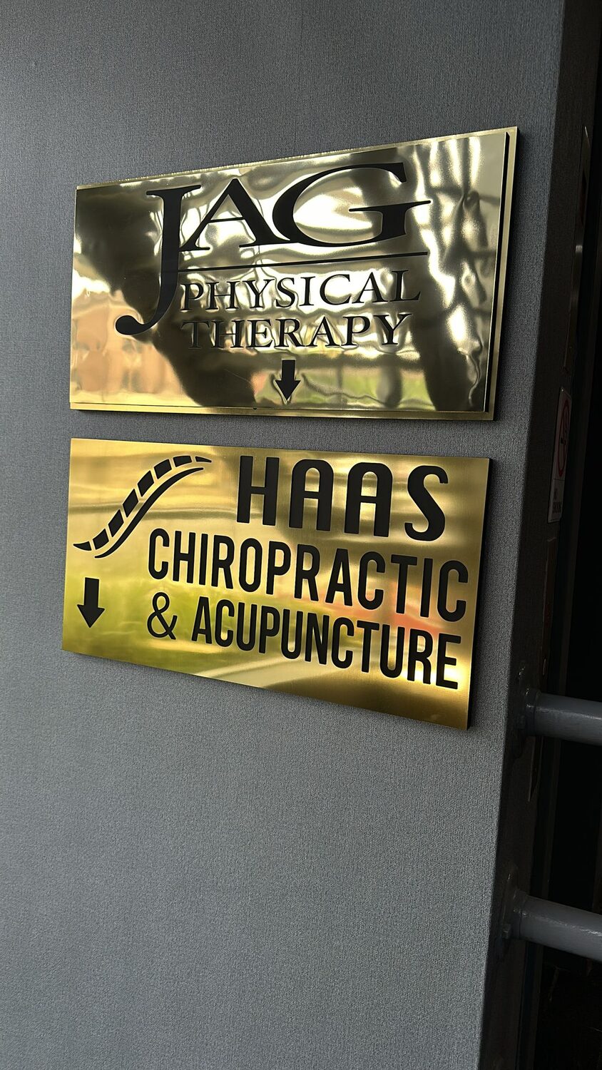 Engraved brass plaques for JAG Physical Therapy & Haas Chiropractic