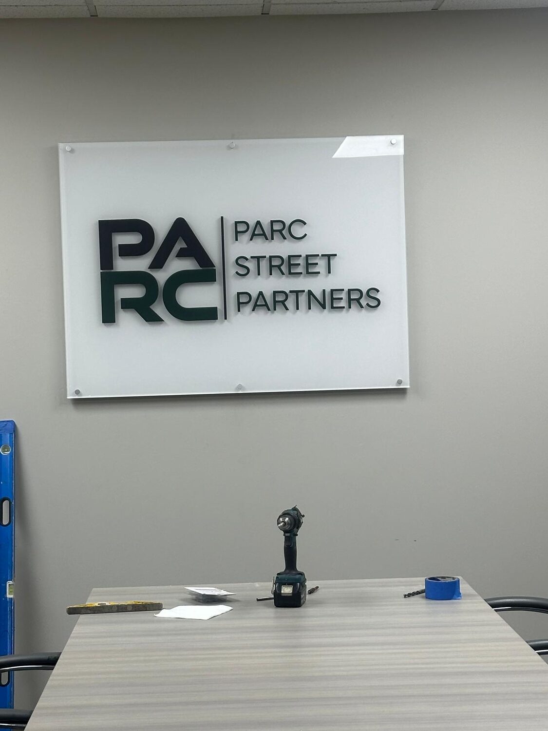 Acrylic lobby sign for Parc Street Partners