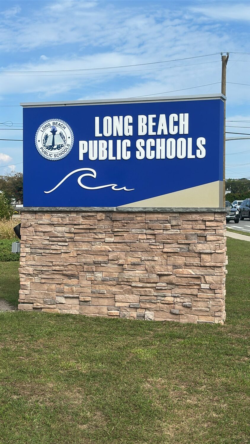 Stone-base monument sign for Long Beach Public Schools