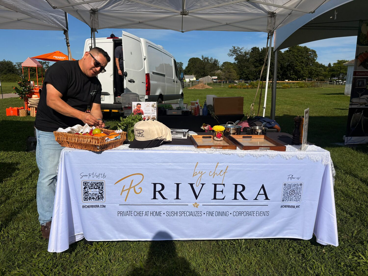 Event table cover with QR code for Chef Rivera