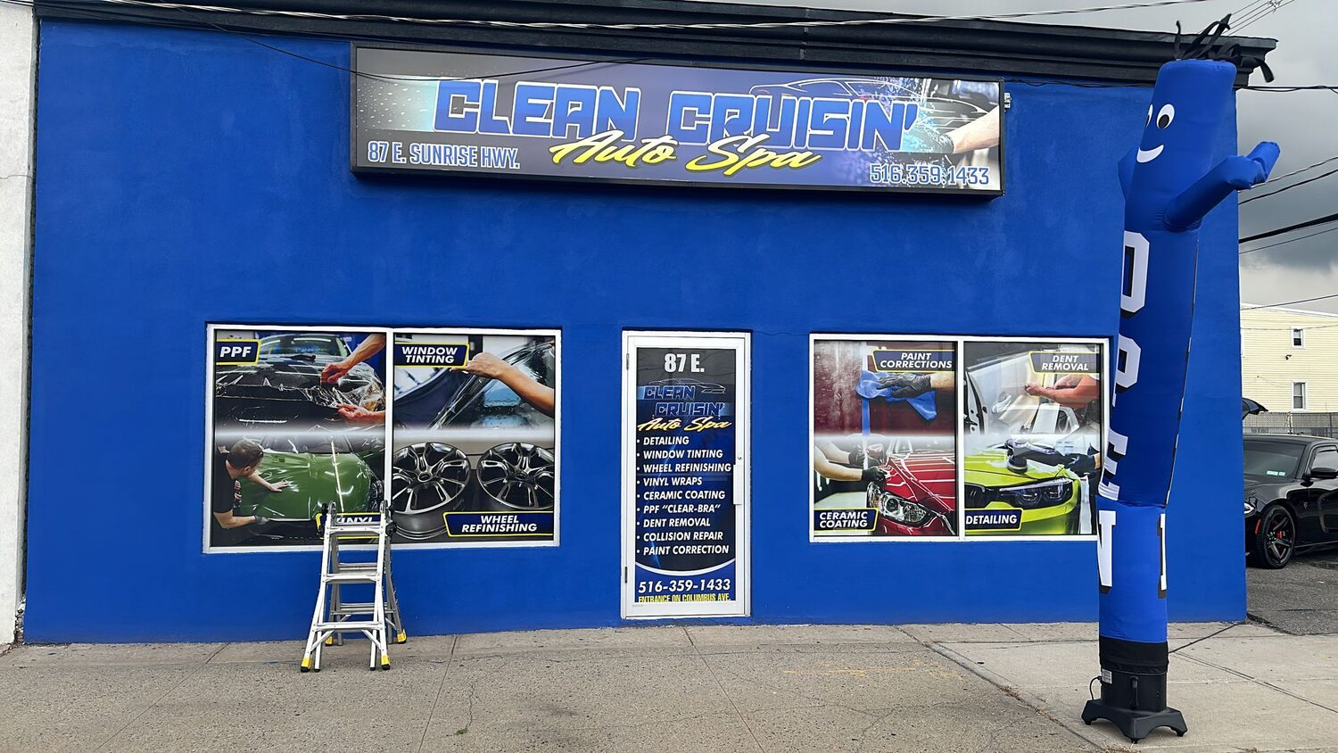 Window and door graphics for Clean Cruisin' Auto Spa